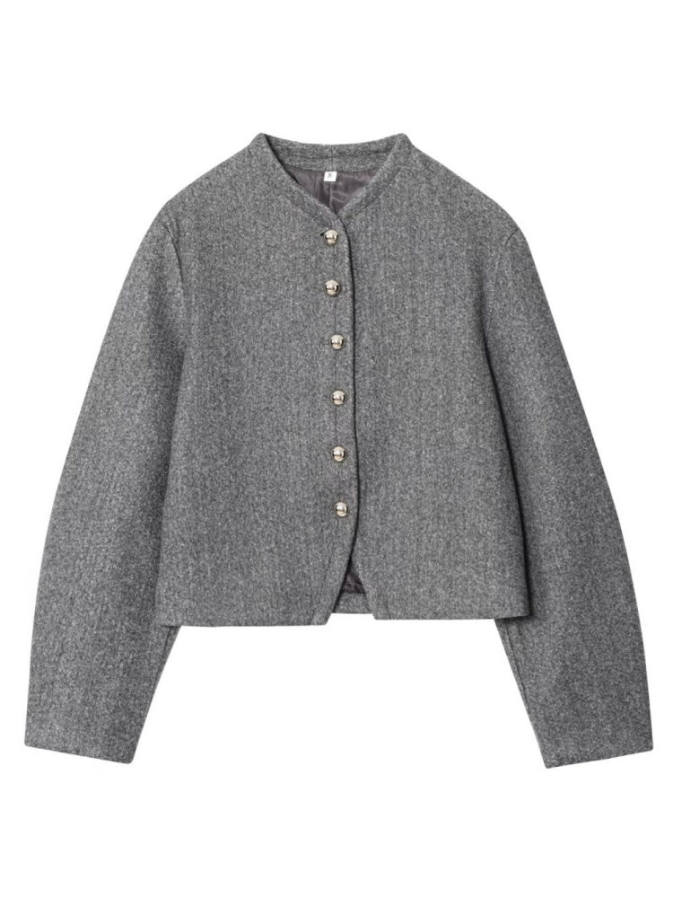 Stand Collar Buttoned Fashionable Short Long-sleeved Jacket Suit Coat