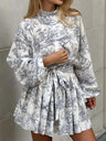 Elegant And Fashionable Long-sleeved Tie Printed Mini&Short Dresses