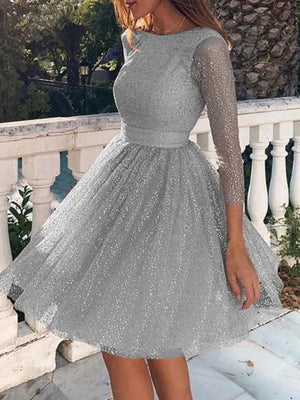Lace Long Sleeve Sequins Mini&Short Dresses