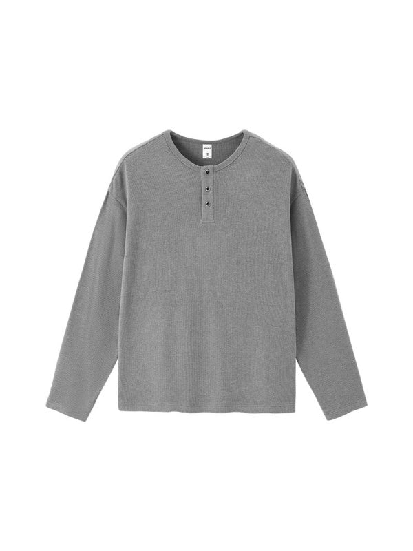 Liber Autumn Neutral wear Henry Collar Solid Color T-shirts