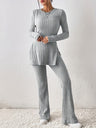 Leisure Long Sleeve Crew Neck Slit Pure Color 2-piece Sets