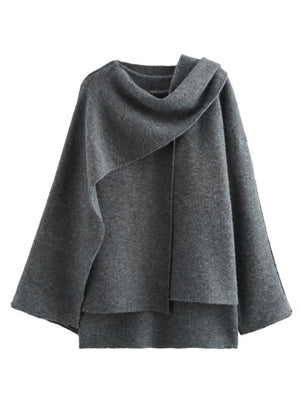 Asymmetrical Short Scarf Shawl Knitted Cardigan Coat