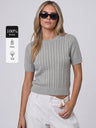 100% Wool Short-Sleeve Cable-Knit Sweater