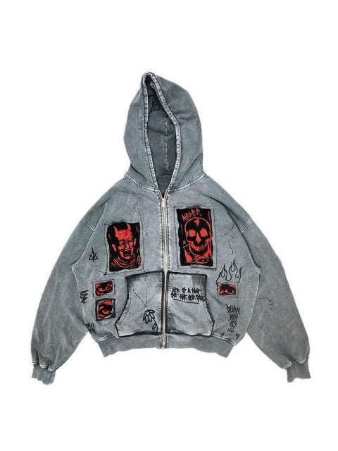 Liber Autumn Neutral wear Washed and aged Devil Print Jackets