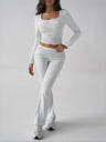 Leisure Navel Solid Color Long-sleeved Two-piece Suit