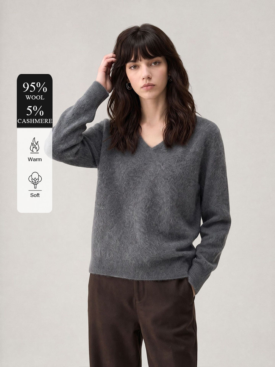 95% Wool & Cashmere Relaxed V-Neck Sweater
