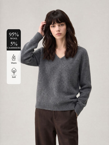 Wool V Long-sleeved Knitted Pullover Sweater