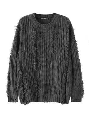 Mahua Hole Raw Edges All-match Crew Neck Sweater