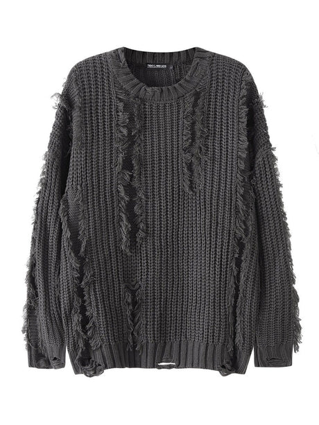 Mahua Hole Raw Edges All-match Crew Neck Sweater