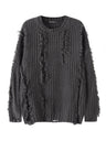 Mahua Hole Raw Edges All-match Crew Neck Sweater