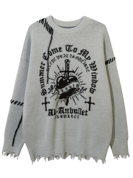 Halloween Dark Cross Jacquard Contrasting Colors Sutures Cut Destroy Sweater