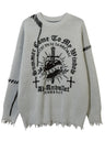 Halloween Dark Cross Jacquard Contrasting Colors Sutures Cut Destroy Sweater
