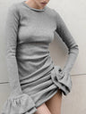 Long-sleeved Double-layer Ruffled Short Dress