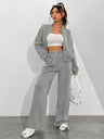 Sports And Leisure Solid Color Crew Neck Zipper 2-piece Sets
