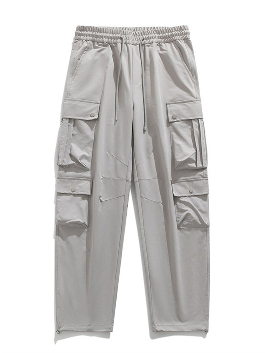 Liber Spring Men's Multiple pockets Solid Color Cargo Trousers