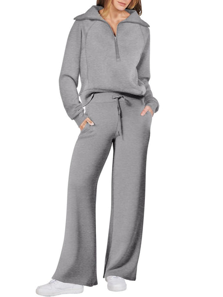 Liber Autumn Women's Zipper Solid Color 2-piece Sets