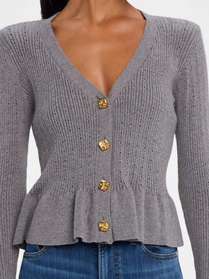 Liber Spring Women's Solid Color V-neck Ruffle Sweaters