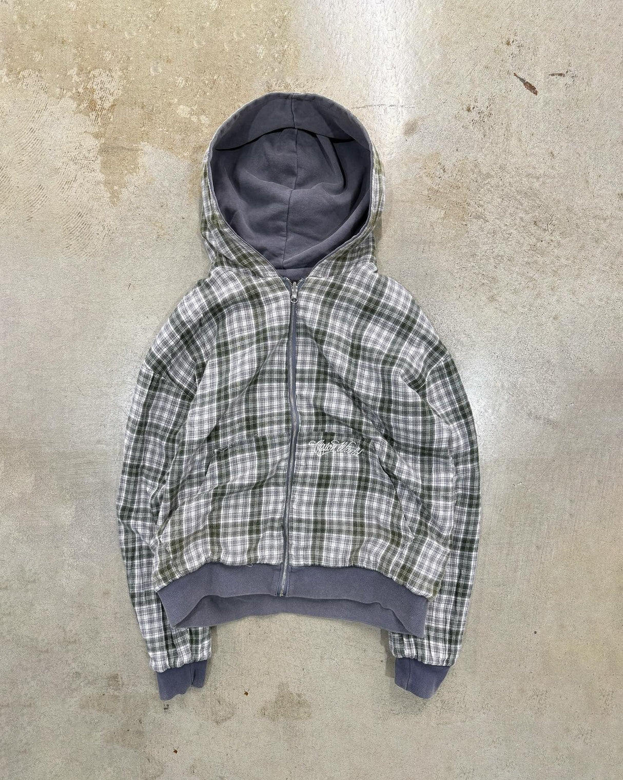 Ins Style Lattice Lining Double-sided Street Fashion Hooded Zip-up Sweatshirt