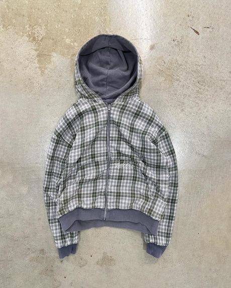 Ins Style Lattice Lining Double-sided Street Fashion Hooded Zip-up Sweatshirt