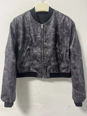 Street Short Slim Fit Stand Collar Pilot Leather Jacket