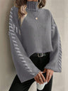 Turtleneck Contrasting Colors Solid Color Knitted Sweater