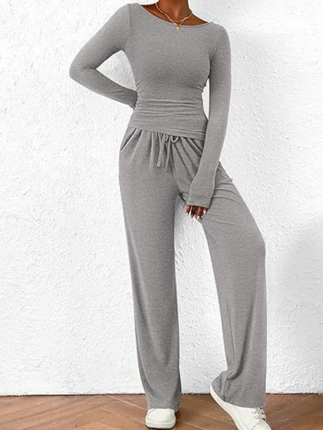 Liber Autumn Women's Lace up Solid Color 2-piece Sets
