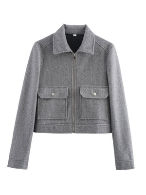 Zipper Lapel Simple Fashion Long-sleeved Short Jacket Suit Jacket Top
