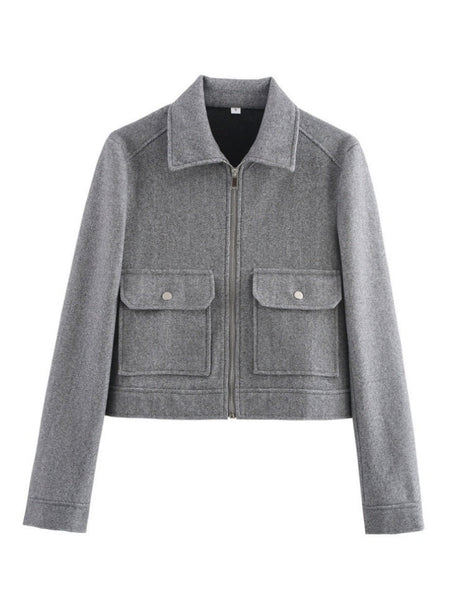 Zipper Lapel Simple Fashion Long-sleeved Short Jacket Suit Jacket Top