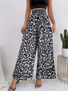 Leopard Print Elastic Waist Draped Loose Casual Wide Trousers