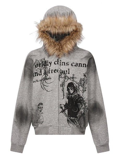 Halloween Hip Hop Fur Collar Hooded Loose Coat