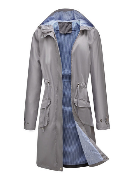 Leisure Water Proof Striped Lining Straight Zipper Hooded Jackets