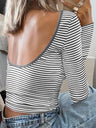 Simplicity Contrasting Colors Stripes Backless Long Sleeve T-shirts