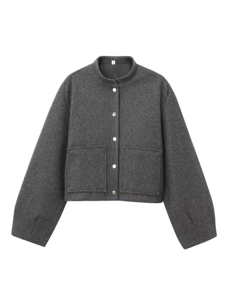 Stand Collar Single-breasted Large Pocket Blazer