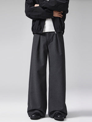 Old Money Style A-shaped Pleated Woolen Cloth Trousers Pants