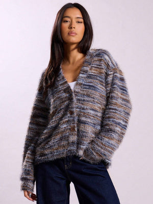 Fluffy Color matching Buttons Cardigans