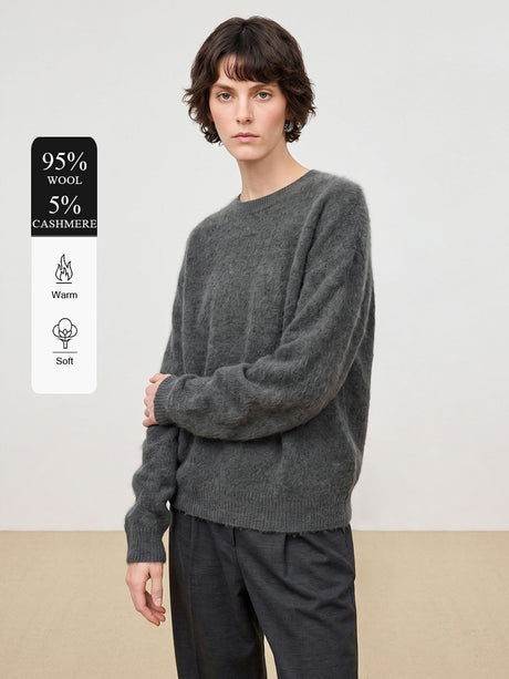 Wool Crew Neck Long-sleeved Knitted Pullover Sweater