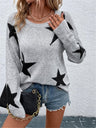 Crew Neck Star Pattern Contrasting Colors Knitted Long-sleeved Sweater