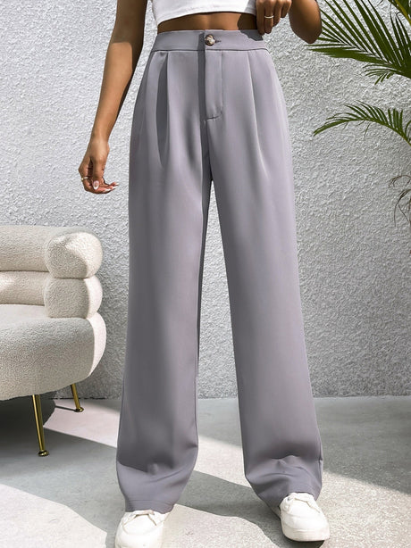 Pleated Suit Wide-leg Pants For Women High Waist Drape Loose Straight Floor-length Trousers