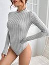 Wavy Stand Collar Brushed Ribbed Long-sleeved Knit Bodysuit Top