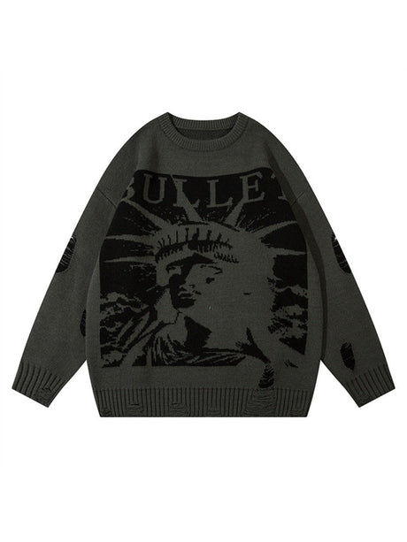 Halloween Retro Character Pattern Loose And Casual Destroyed Sweater