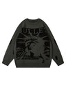 Halloween Retro Character Pattern Loose And Casual Destroyed Sweater