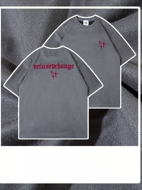Liber Summer Men's Embroidery Letter T-shirts