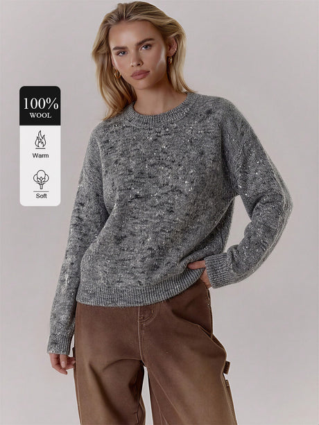 100% Wool Crew Neck Multicolored Long-sleeved Pullover Sweater