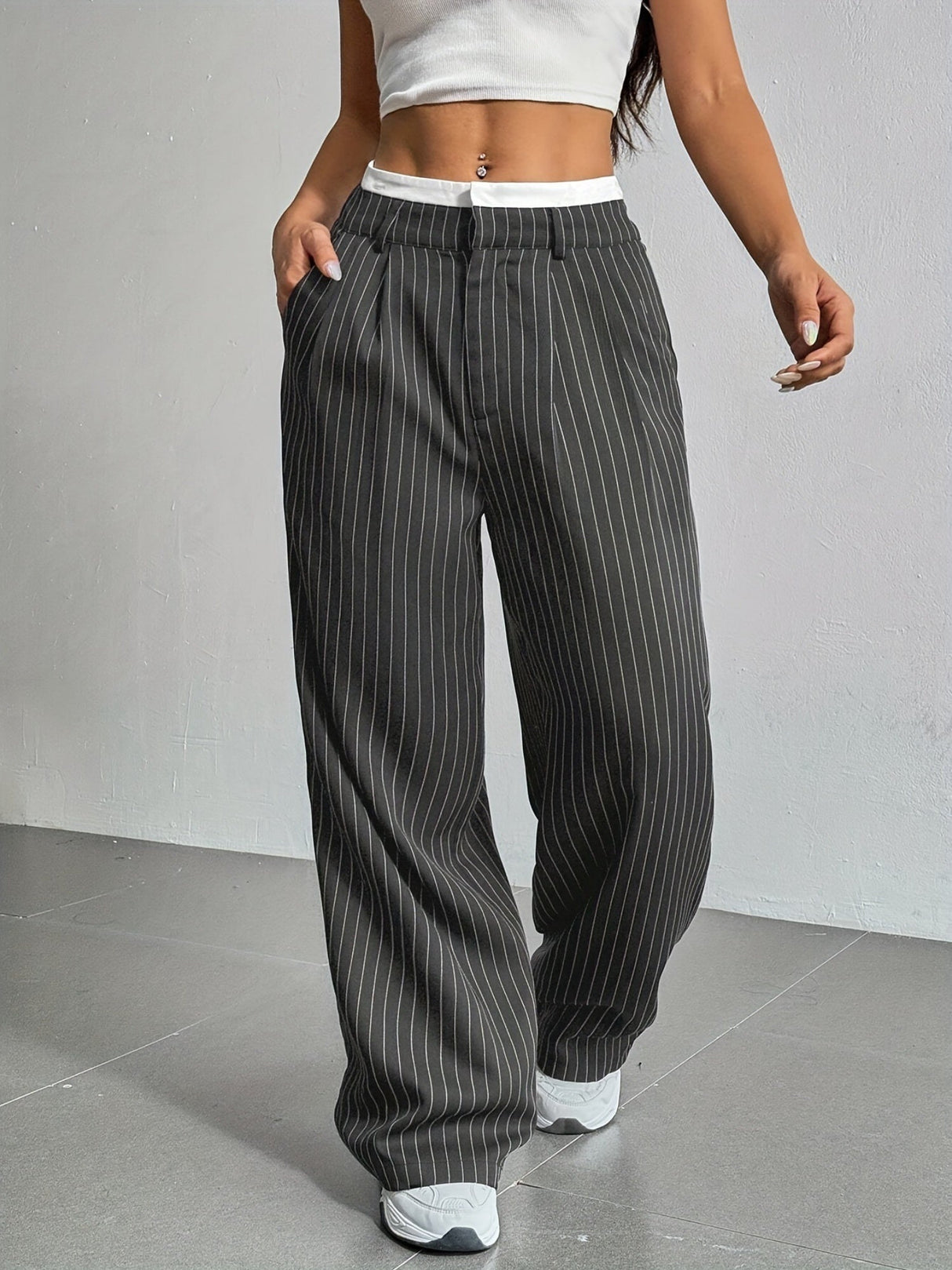 Simple High-waist Drape Commuter Straight-leg Suit Trousers