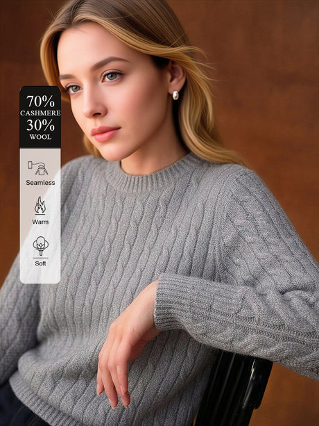 Cashmere And Wool Seamless Crew Neck Long-sleeved Knitted Pullover Sweater