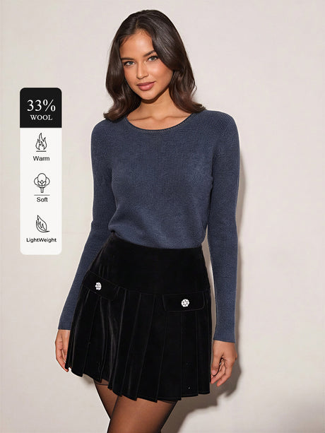 Wool-Blend Ribbed Lace-Trim Knit Top