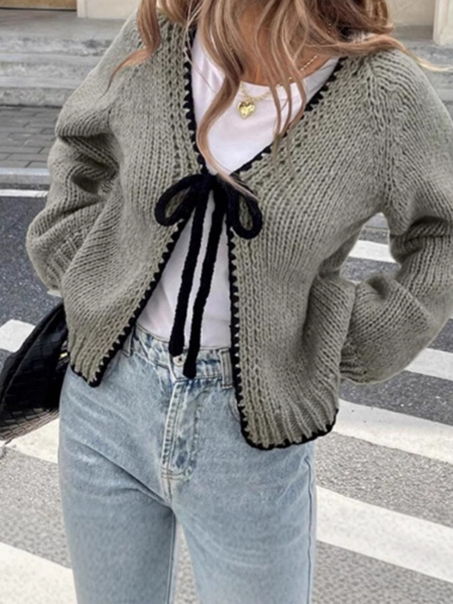 Liber Autumn Women's Chain link Contrasting colors Bandage Cardigans