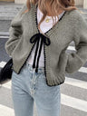 Liber Autumn Women's Chain link Contrasting colors Bandage Cardigans