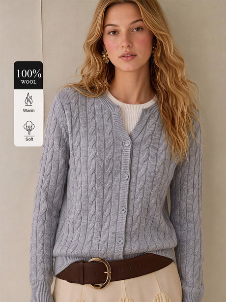 Wool Cable Knit V Fake Two-piece Pullover Sweater