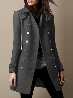 Double-breasted With Medium-length Buttons Lapel Daily Leisure Workwear Coat